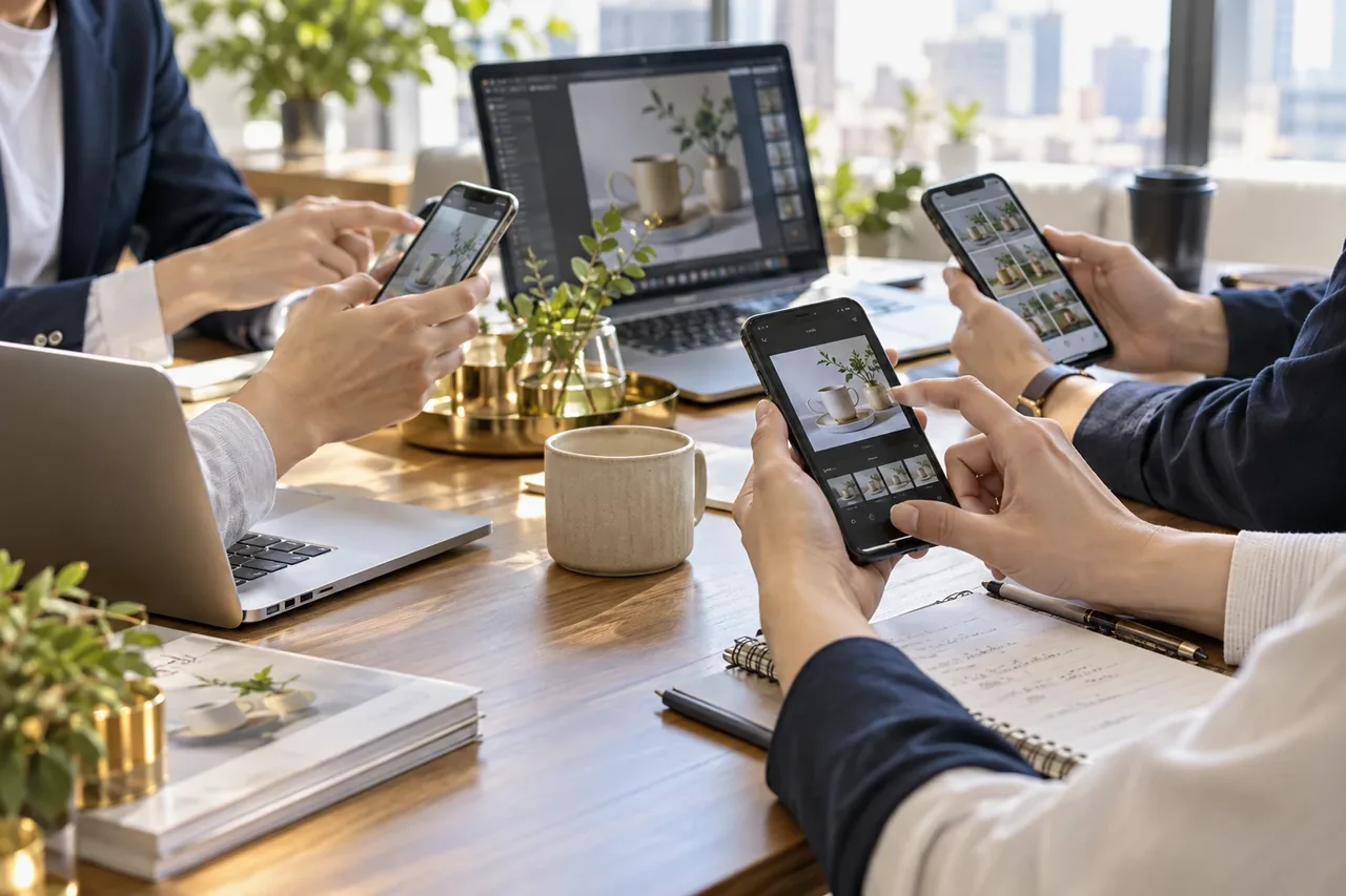 スマートフォンで商品の紹介動画を撮影するイメージ